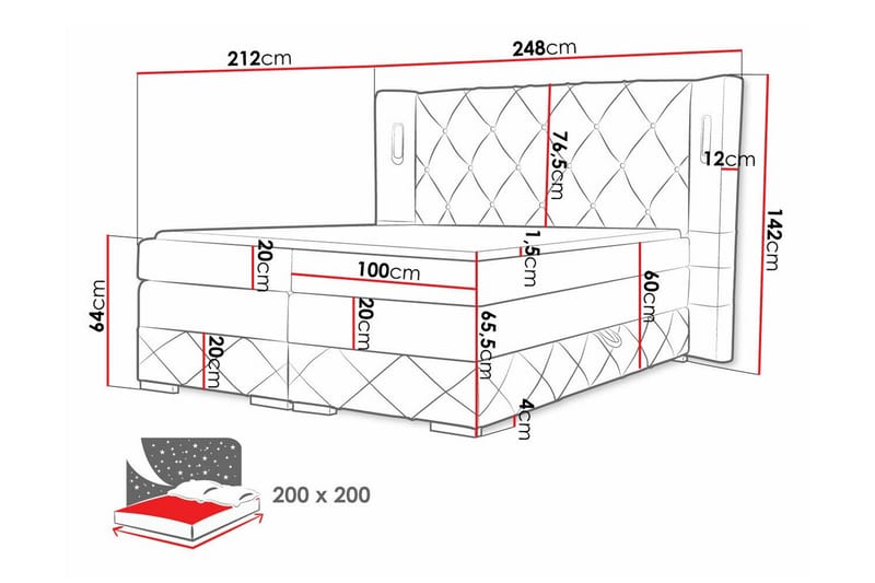 Sängram Boisdale 200x200 cm - Mørkegrå - Møbler - Senger - Sengeramme & sengestamme