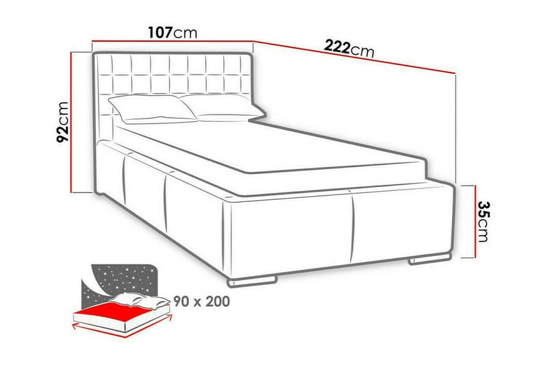 Sängram Boisdale 90x200 cm - Hvit - Møbler - Senger - Sengeramme & sengestamme