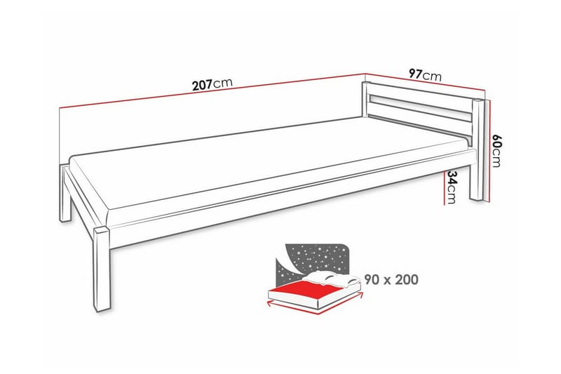 Sängram Carnew 90x200 cm - Hvid - Møbler - Senger - Sengeramme & sengestamme