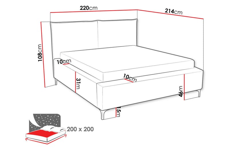 Sängram Knocklong 200x200 cm - Lyserosa - Møbler - Senger - Sengeramme & sengestamme