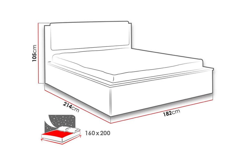 Seng Denver 182x214 cm LED-belysning - Eik - Møbler - Senger - Sengeramme & sengestamme