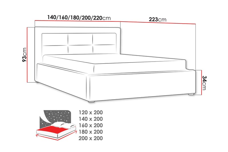 Seng Havberg 200x200 cm Metallramme - Svart - Møbler - Senger - Sengeramme & sengestamme