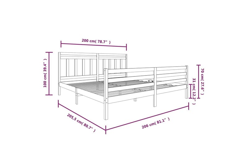 Sengeramme grå heltre 200x200 cm - Grå - Møbler - Senger - Sengeramme & sengestamme