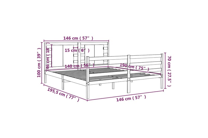 Sengeramme grå heltre furu 140x190 cm - Grå - Møbler - Senger - Sengeramme & sengestamme