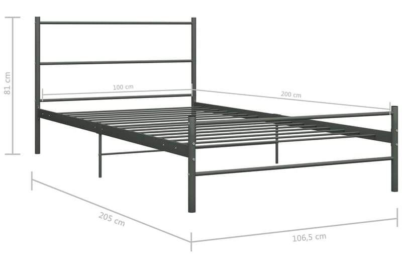 Sengeramme grå metall 100x200 cm - Møbler - Senger - Sengeramme & sengestamme