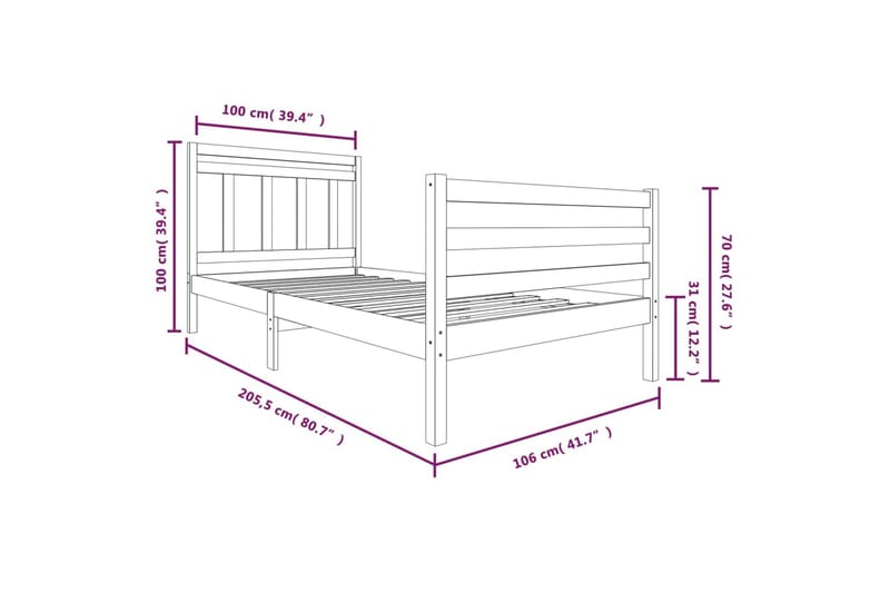 Sengeramme heltre 100x200 cm - Brun - Møbler - Senger - Sengeramme & sengestamme