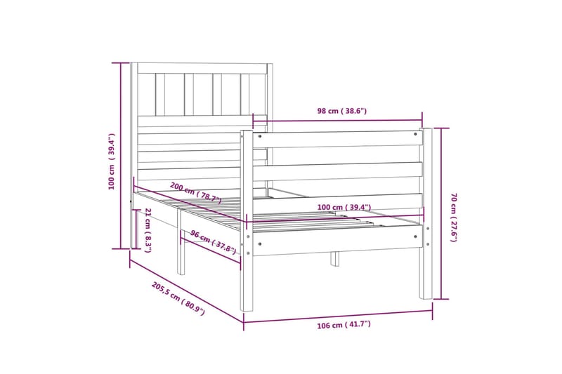 Sengeramme heltre 100x200 cm - Brun - Møbler - Senger - Sengeramme & sengestamme