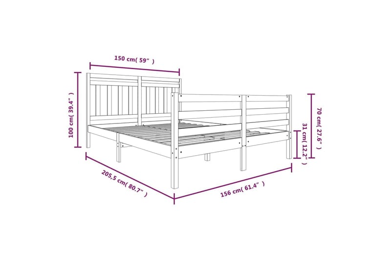 Sengeramme heltre 150x200 cm 5FT King Size - Brun - Møbler - Senger - Sengeramme & sengestamme