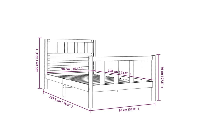 Sengeramme heltre 90x190 cm 3FT Single - Brun - Møbler - Senger - Sengeramme & sengestamme