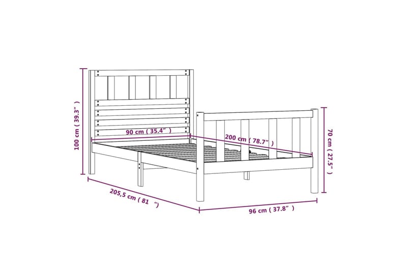 Sengeramme heltre 90x200 cm - Brun - Møbler - Senger - Sengeramme & sengestamme