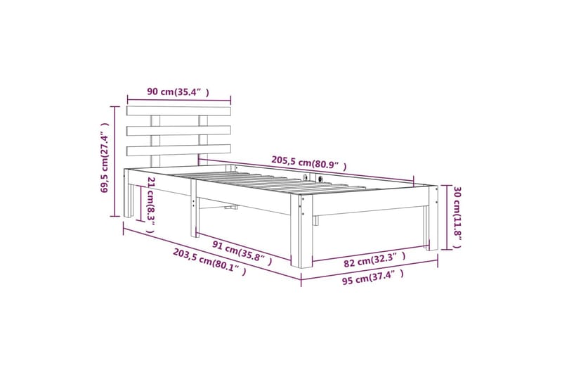 Sengeramme heltre 90x200 cm - Brun - Møbler - Senger - Sengeramme & sengestamme