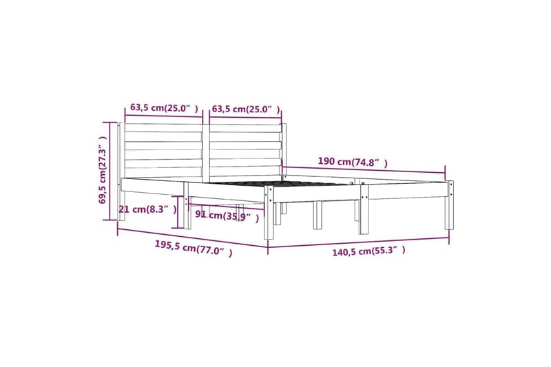 Sengeramme heltre furu 135x190 cm grå 4FT6 Double - Grå - Møbler - Senger - Sengeramme & sengestamme