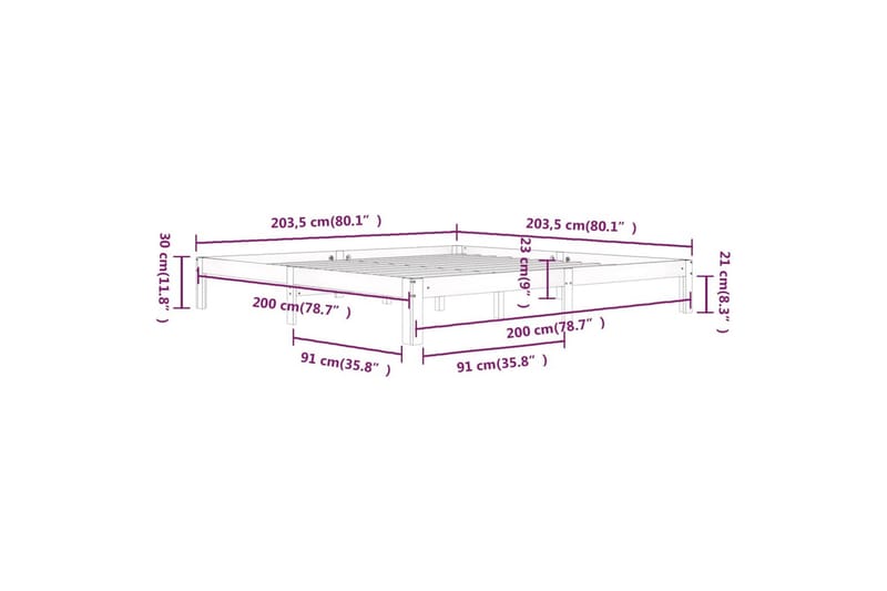 Sengeramme heltre furu 200x200 cm - Brun - Møbler - Senger - Sengeramme & sengestamme