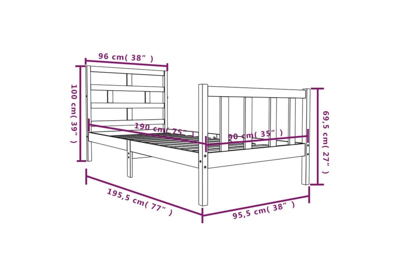 Sengeramme heltre furu 90x190 cm 3FT Single - Brun - Møbler - Senger - Sengeramme & sengestamme