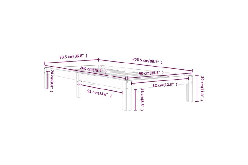 Sengeramme heltre furu 90x200 cm - Brun - Møbler - Senger - Sengeramme & sengestamme