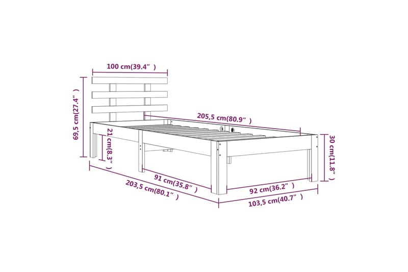 Sengeramme honningbrun heltre 100x200 cm - Brun - Møbler - Senger - Sengeramme & sengestamme