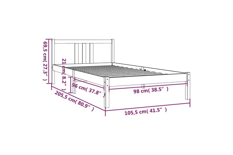 Sengeramme honningbrun heltre 100x200 cm - Brun - Møbler - Senger - Sengeramme & sengestamme