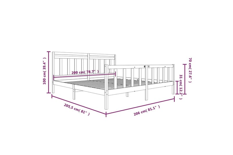 Sengeramme honningbrun heltre 200x200 cm - Brun - Møbler - Senger - Sengeramme & sengestamme