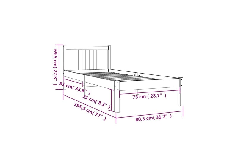 Sengeramme honningbrun heltre 75x190 cm 2FT6 Small Single - Brun - Møbler - Senger - Sengeramme & sengestamme