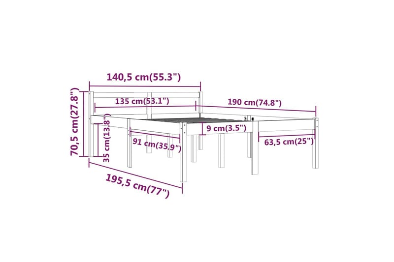 Sengeramme honningbrun heltre furu 135x190 cm 4FT6 Double - Brun - Møbler - Senger - Sengeramme & sengestamme