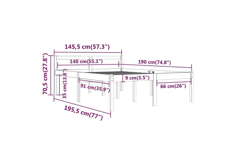 Sengeramme honningbrun heltre furu 140x190 cm - Brun - Møbler - Senger - Sengeramme & sengestamme