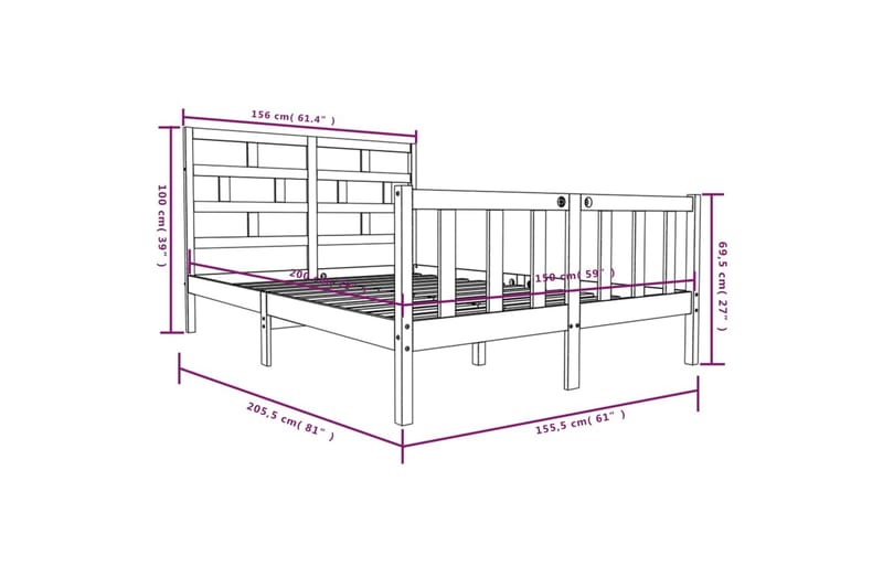 Sengeramme honningbrun heltre furu 150x200 cm 5FT King Size - Brun - Møbler - Senger - Sengeramme & sengestamme