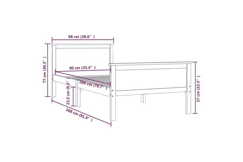 Sengeramme honningbrun heltre furu 90x200 cm - Brun - Møbler - Senger - Sengeramme & sengestamme