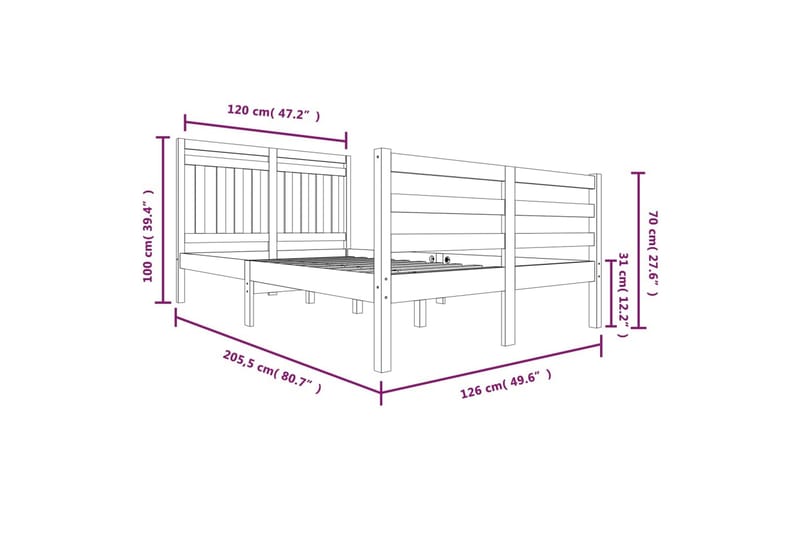 Sengeramme hvit heltre 120x200 cm - Hvit - Møbler - Senger - Sengeramme & sengestamme