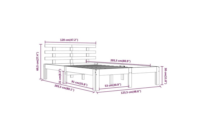 Sengeramme hvit heltre 120x200 cm - Hvit - Møbler - Senger - Sengeramme & sengestamme