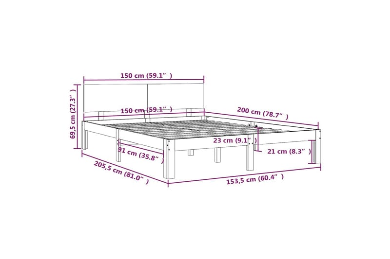 Sengeramme hvit heltre 150x200 cm 5FT King Size - Hvit - Møbler - Senger - Sengeramme & sengestamme