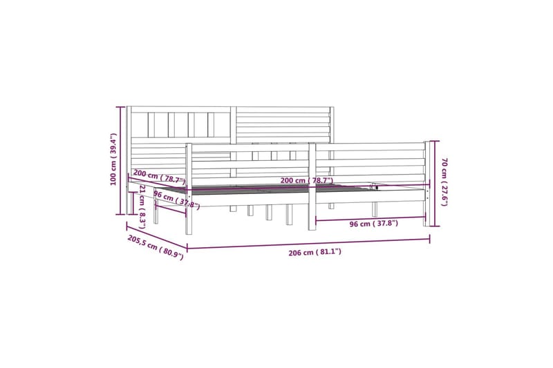 Sengeramme hvit heltre 200x200 cm - Hvit - Møbler - Senger - Sengeramme & sengestamme