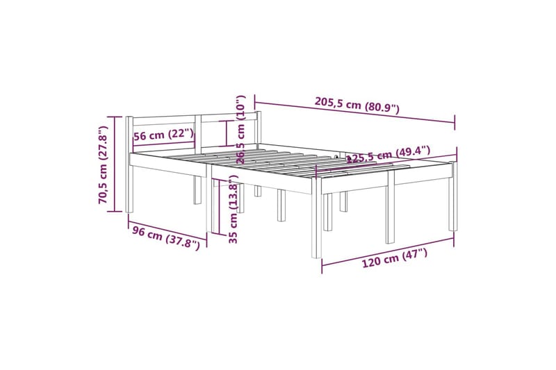 Sengeramme hvit heltre furu 120x200 cm - Hvit - Møbler - Senger - Sengeramme & sengestamme