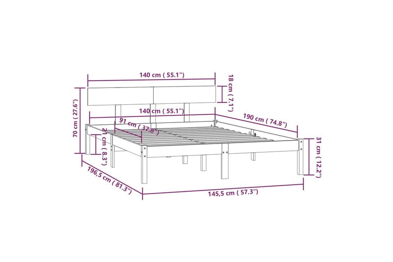 Sengeramme hvit heltre furu 140x190 cm - Hvit - Møbler - Senger - Sengeramme & sengestamme