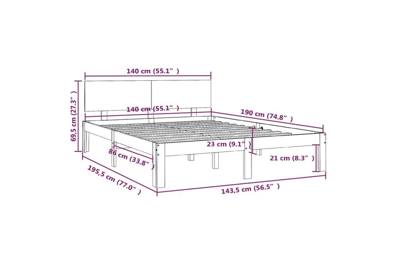 Sengeramme hvit heltre furu 140x190 cm - Hvit - Møbler - Senger - Sengeramme & sengestamme