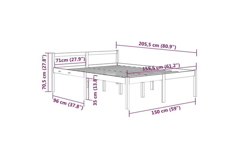 Sengeramme hvit heltre furu 150x200 cm 5FT King - Hvit - Møbler - Senger - Sengeramme & sengestamme