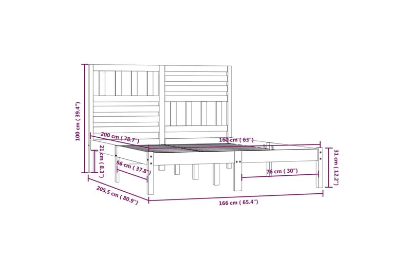 Sengeramme hvit heltre furu 160x200 cm - Hvit - Møbler - Senger - Sengeramme & sengestamme