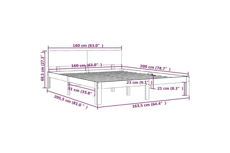 Sengeramme hvit heltre furu 160x200 cm - Hvit - Møbler - Senger - Sengeramme & sengestamme