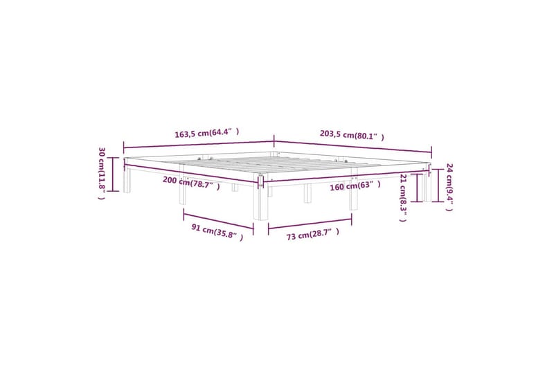 Sengeramme hvit heltre furu 160x200 cm - Hvit - Møbler - Senger - Sengeramme & sengestamme