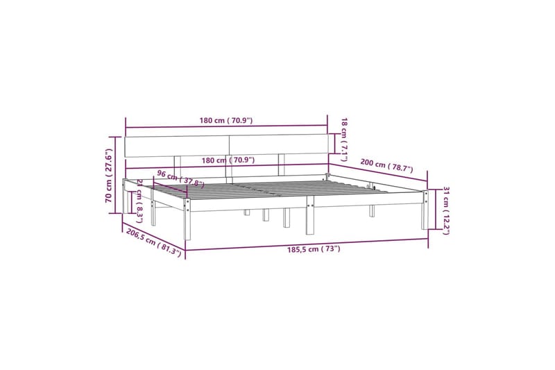 Sengeramme hvit heltre furu 180x200 cm UK Super King - Hvit - Møbler - Senger - Sengeramme & sengestamme