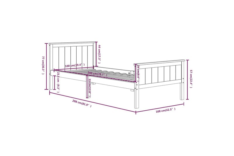 Sengeramme mørkebrun heltre furu 100x200 cm - Brun - Møbler - Senger - Sengeramme & sengestamme