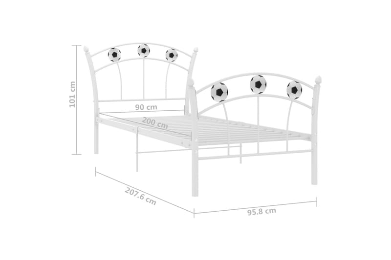 Sengeramme med fotballdesign hvit metall 90x200 cm - Hvit - Sengeramme & sengestamme