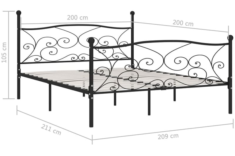 Sengeramme med spilebase svart metall 200x200 cm - Møbler - Senger - Sengeramme & sengestamme