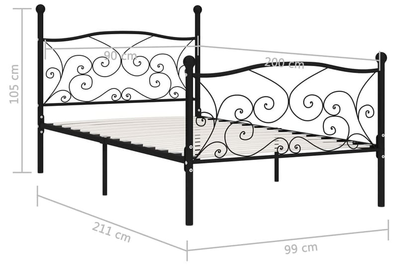 Sengeramme med spilebase svart metall 90x200 cm - Møbler - Senger - Sengeramme & sengestamme