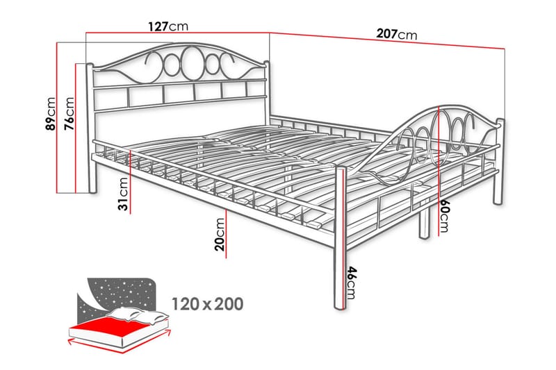 Sengeramme NOREMI 120x200 - Hvit - Møbler - Senger - Sengeramme & sengestamme