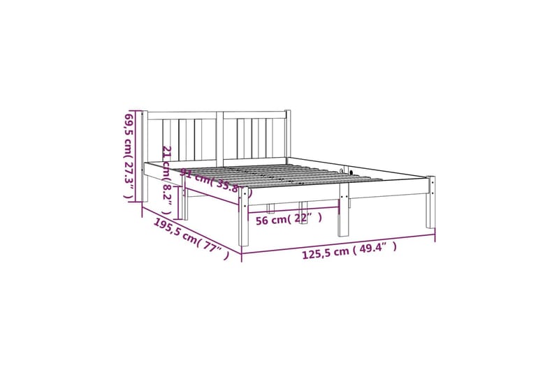 Sengeramme svart heltre 120x190 cm grå 4FT Small Double - Svart - Møbler - Senger - Sengeramme & sengestamme