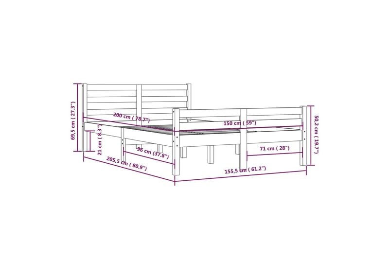 Sengeramme svart heltre 150x200 cm 5FT King Size - Svart - Møbler - Senger - Sengeramme & sengestamme