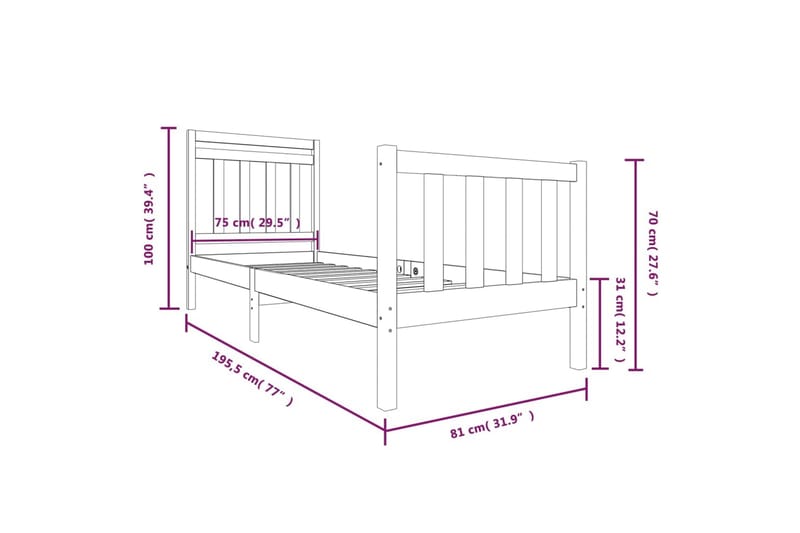 Sengeramme svart heltre 75x190 cm 2FT6 Small Single - Svart - Møbler - Senger - Sengeramme & sengestamme