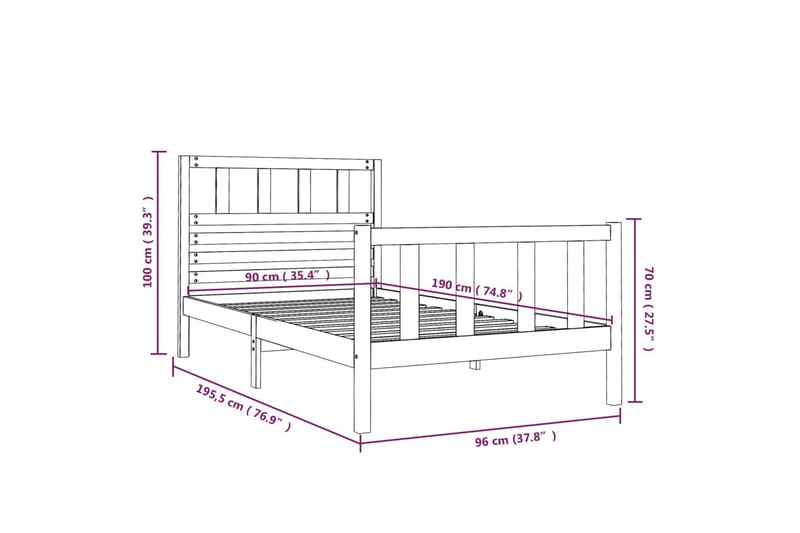 Sengeramme svart heltre 90x190 cm 3FT Single - Svart - Møbler - Senger - Sengeramme & sengestamme