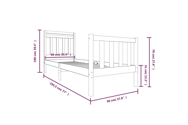 Sengeramme svart heltre 90x190 cm 3FT6 Single - Svart - Møbler - Senger - Sengeramme & sengestamme