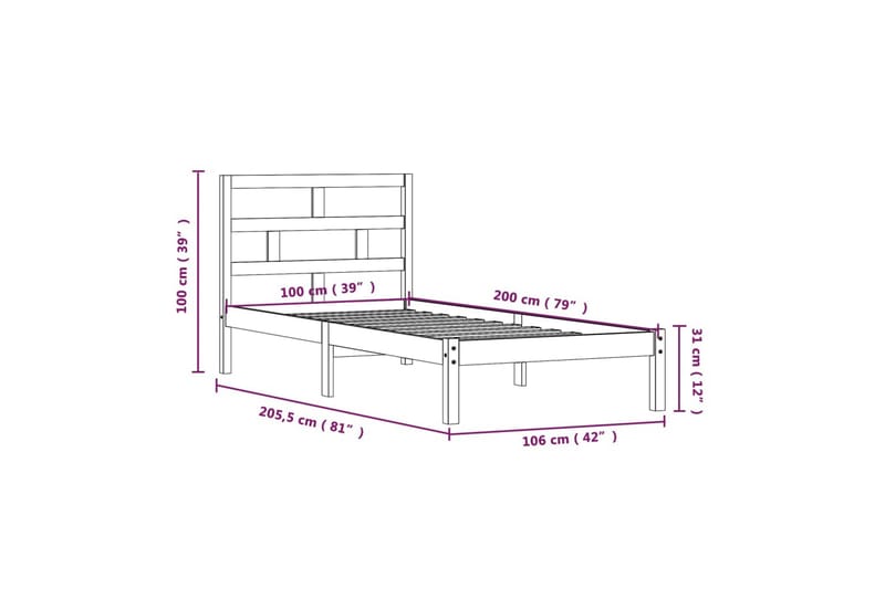 Sengeramme svart heltre furu 100x200 cm - Svart - Møbler - Senger - Sengeramme & sengestamme